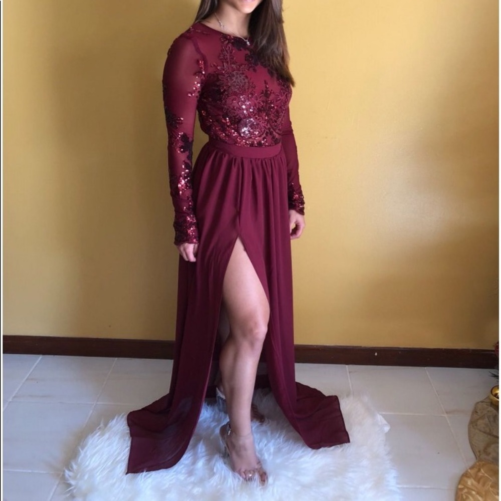 Mesh Top Slit Gown